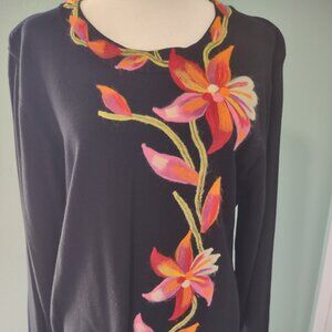 Nicole Alexander Black Embroidered Sweater. Size XL